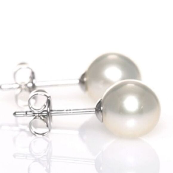 White Freshwater Cultured Pearl Stud Earrings - Picture 2 of 10
